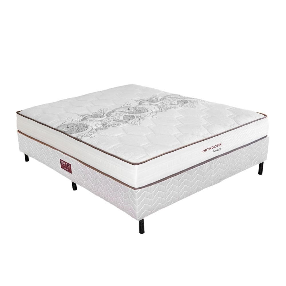 Conjunto Cama Box Fit Casal Colchão Primor Orthocrin 138X188x50