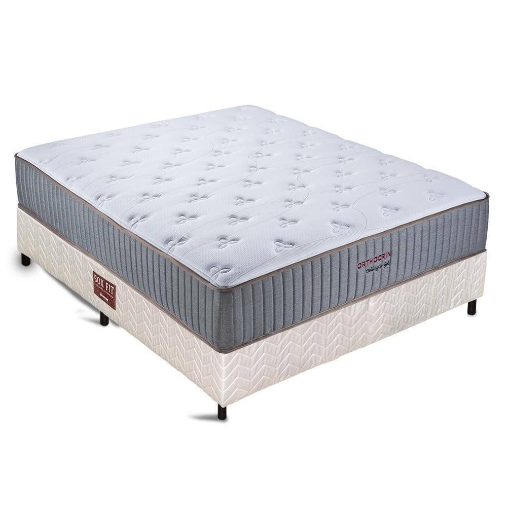Conjunto Colchão Cama Box Bege Fit Casal Bellagio Gel Orthocrin 138X188x69 Molas Ensacadas Espuma Certificada