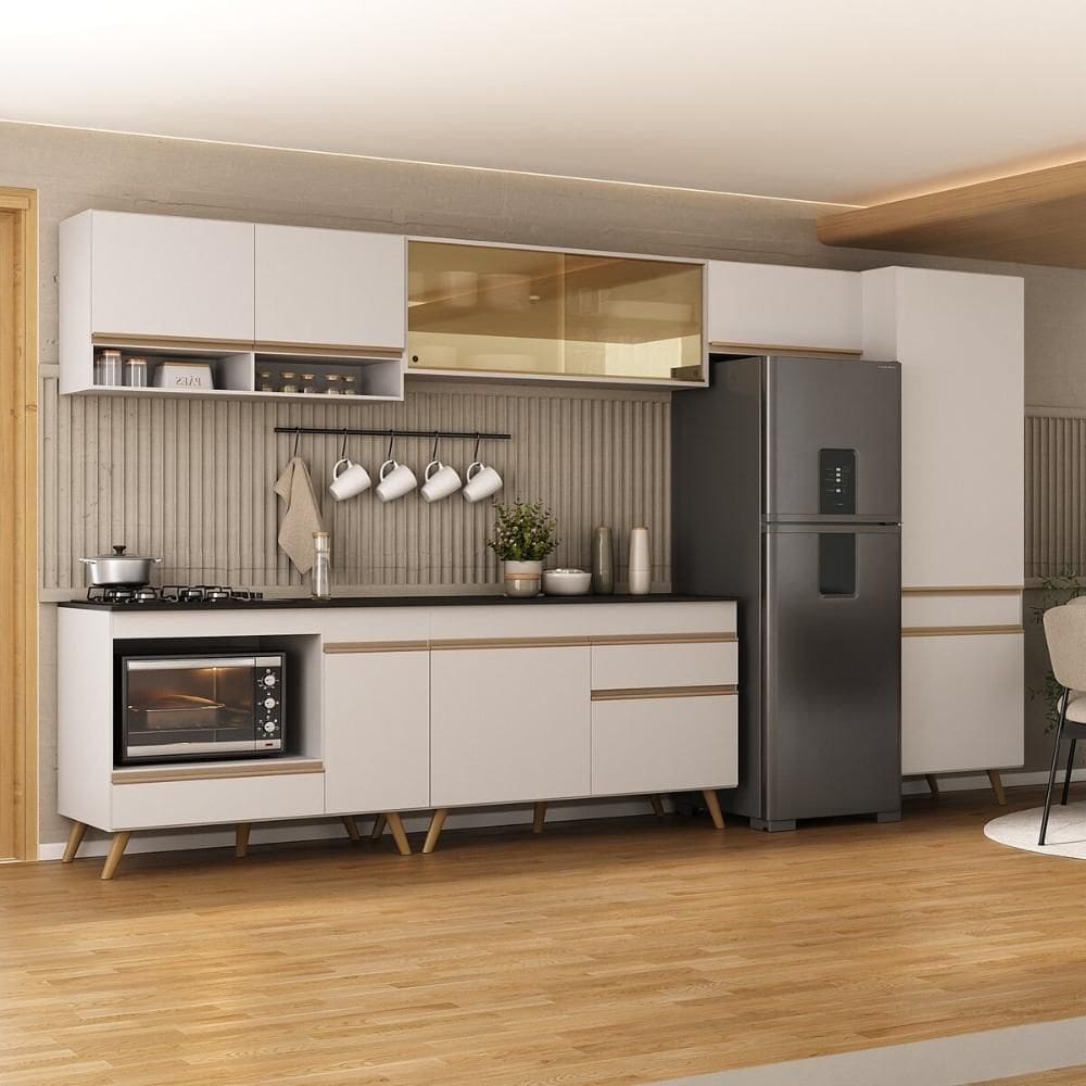 Cozinha Modulada Completa 357cm 6 Peças com Balcão para Cooktop Veneza Multimóveis MP2275