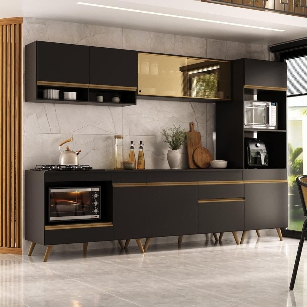 Cozinha Modulada Completa Compacta 287cm com Balcão para Cooktop Veneza Multimóveis MP2269