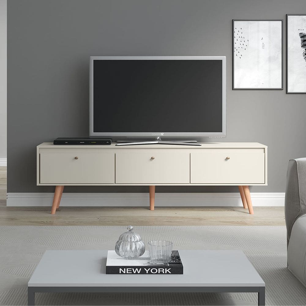 Rack para TV até 65` Pol. Retrô Pés Palito 160cm 3 Portas