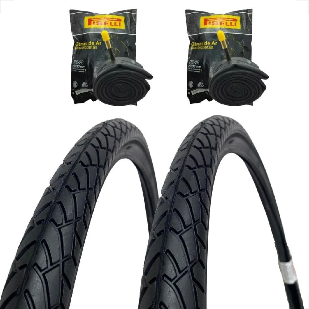 Par Pneu Bicicleta Shiver Tipo Praieiro Rider Aro 26 X 1.95 Balão + Par Camara de ar aro 26 Pirelli