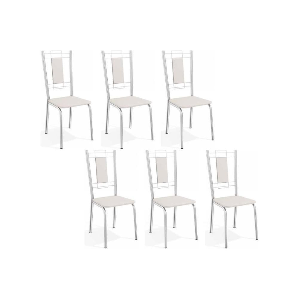 Cadeira de Cozinha Florença C005 Kit 6 Un Cromada/Branco 106 - Kappesberg