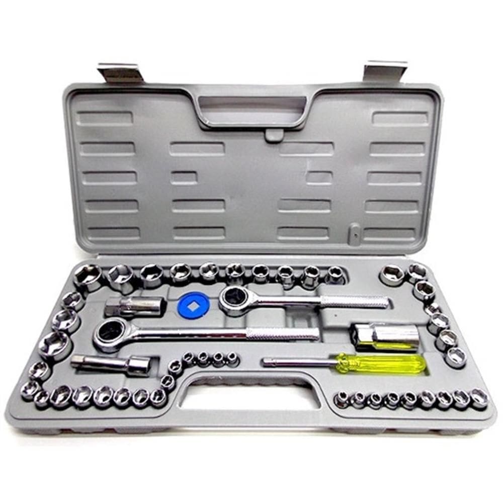 Jogo Chaves Soquete 52 Pecas Kit Completo Ferramentas Maleta Catraca 3 8 1 2 E 1 4 Reversivel Roda Profissional
