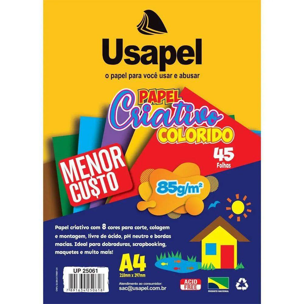 Bloco Papel Criativo A4 5 Cores 120g c/25 Folhas - Usapel