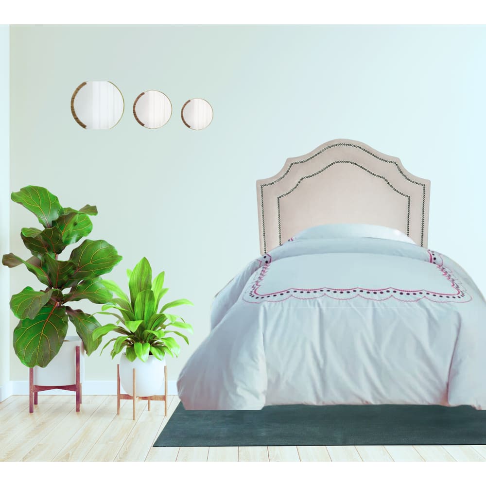 Cabeceira Solteiro Cama Box Deluxe Veludo Bege Dupla Tacha