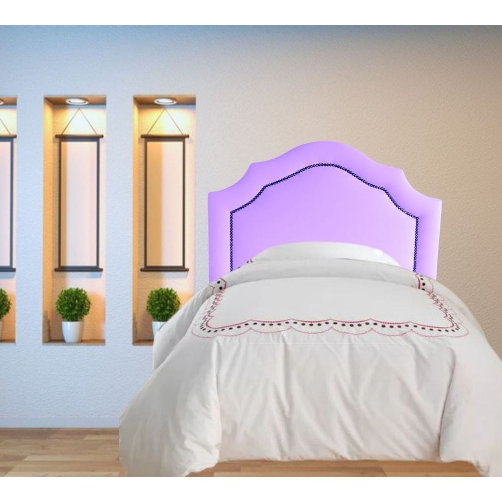 Cabeceira de Cama Box Solteiro Corino Lilás com Tachas Fumê