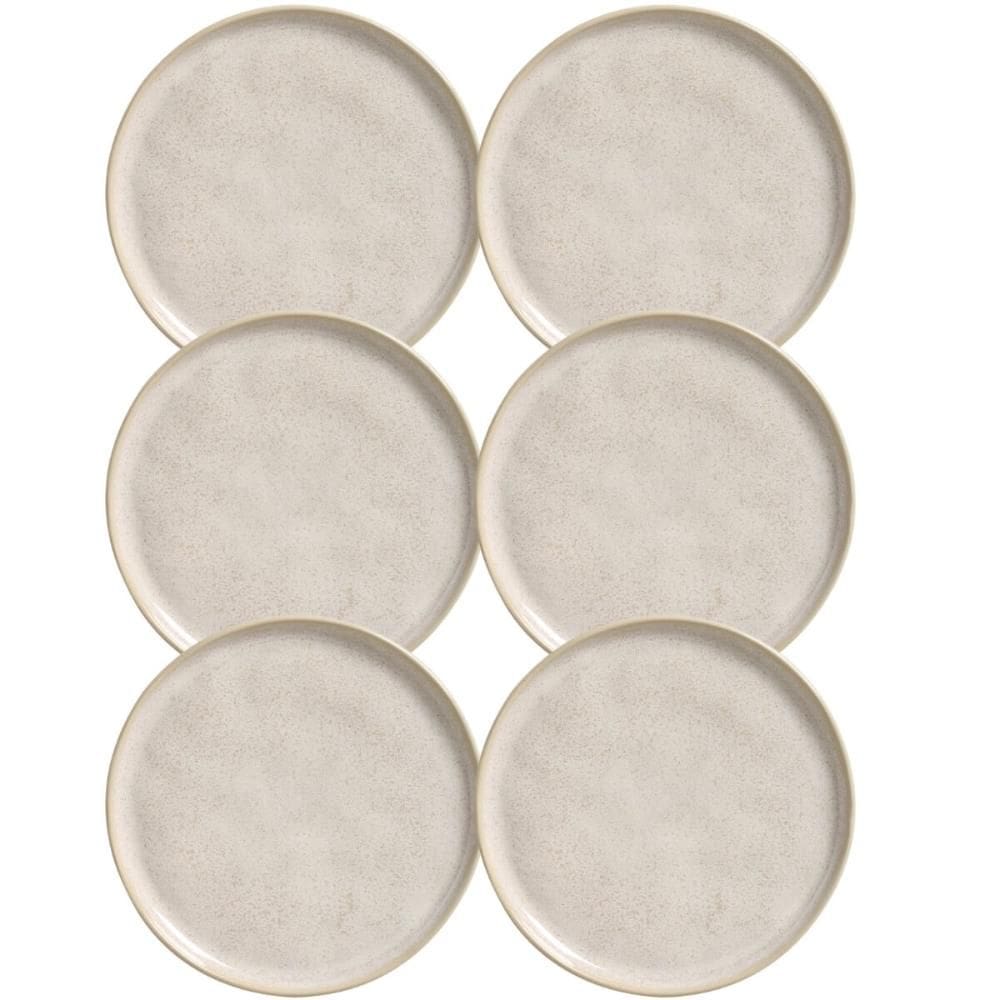 Jogo 6 Pratos 21cm Cerâmica Off White Porto Brasil Para Sobremesa Mesa Posta Bio Latte