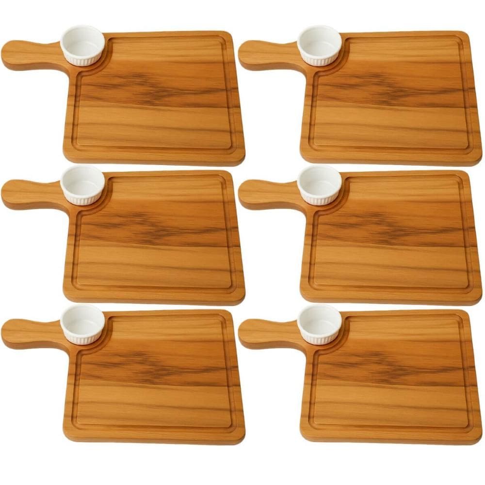6 Tábuas Teca de Hambúrguer com Cabo Molheira 30ml Ramekin B