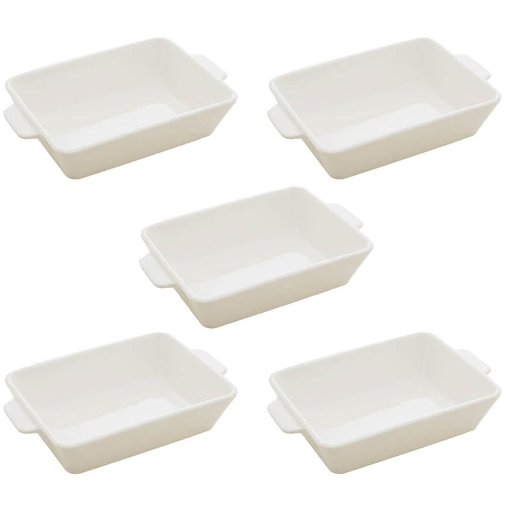 Kit 5 Travessas Porcelana Branca 750ml Lyor Refratários Servir Salada Sobremesa Restaurante