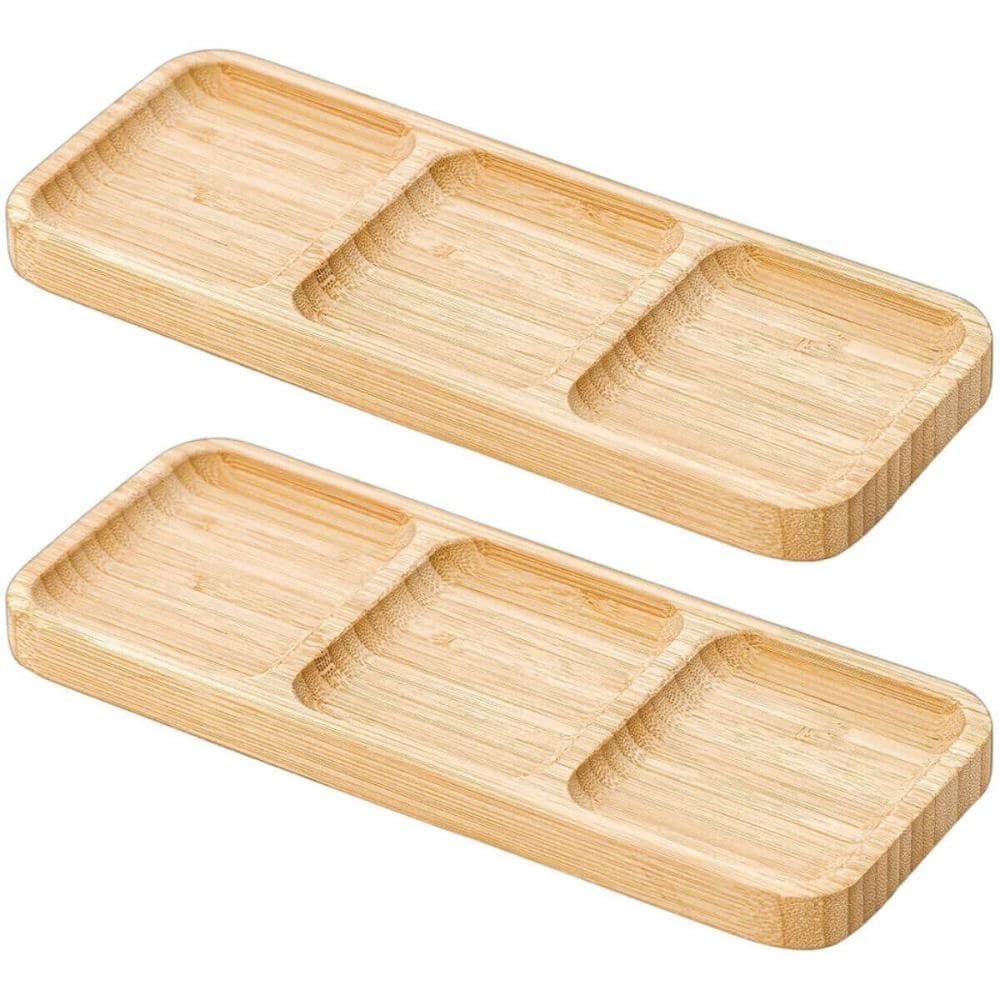Kit 2 Petisqueiras 3 Divisórias 25x10cm Bandeja de Bambu Entradas Plasvale Travessa