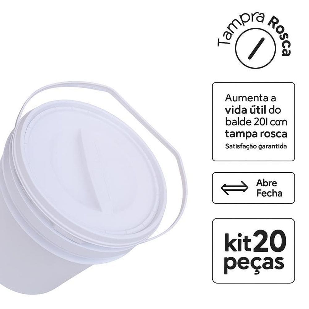 Balde Para Armazenar Ração 20 L E Tampa Rosca - Kit 20 Pçs