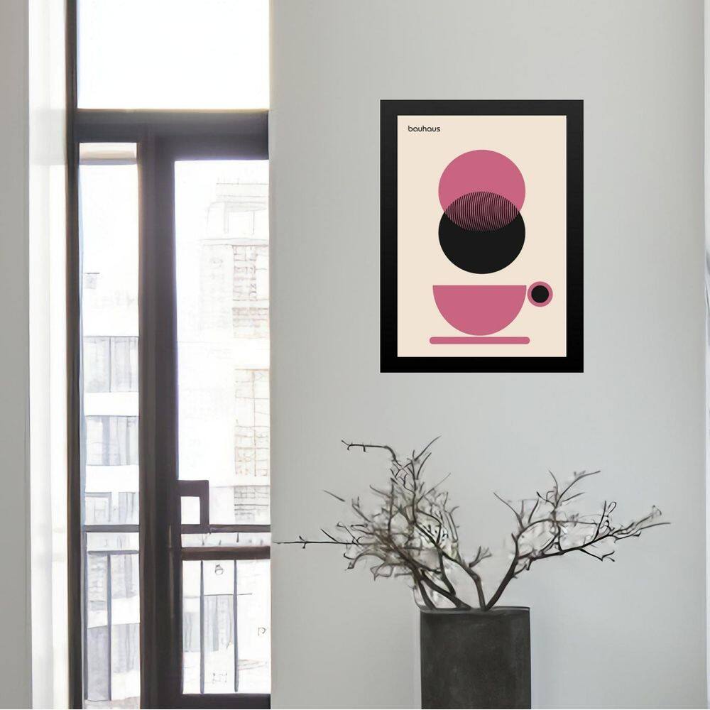 Quadro Bauhaus Xícara De Café - Rosa 24X18Cm