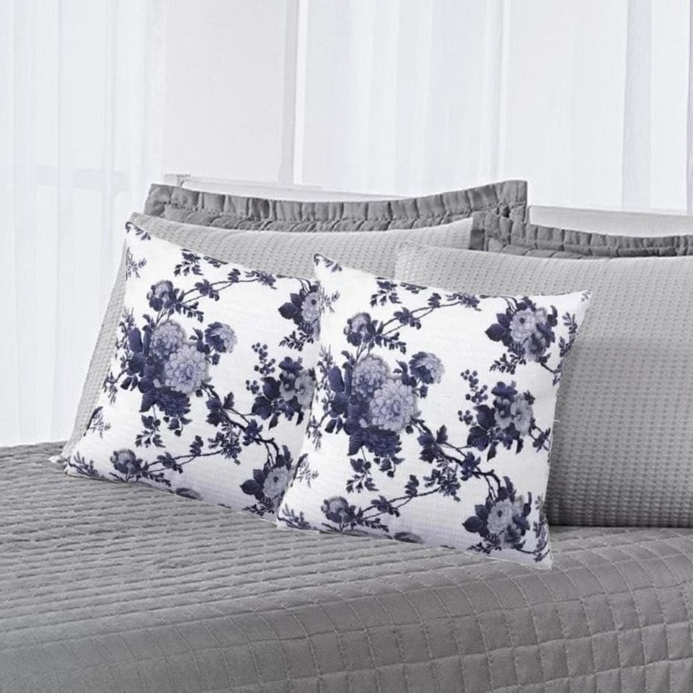 Kit 4 Capa Almofada Decorativa Piquet Floral 45X45 Zíper