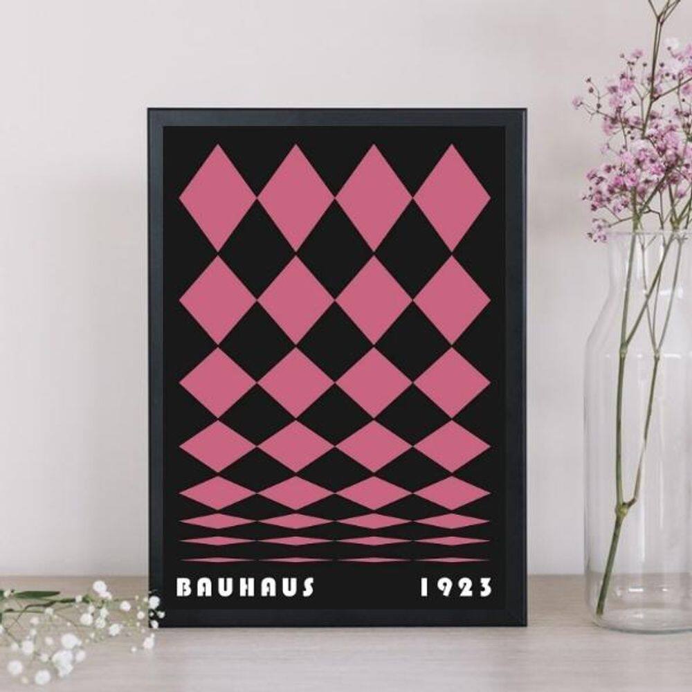 Quadro Bauhaus Pink Poster - Rolled Diamonds 24X18Cm - Vidro