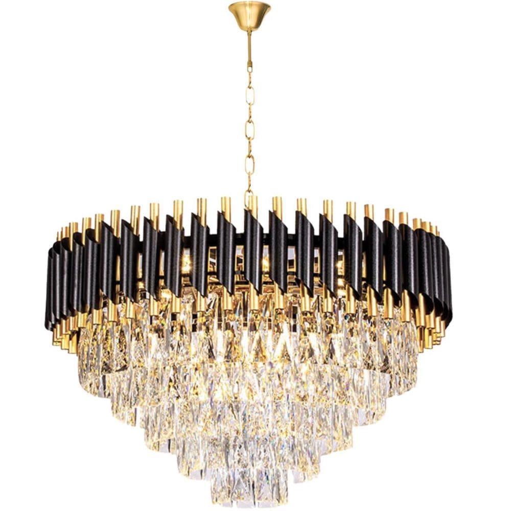 Lustre Pendente 60Cm Vana Gold Black 133 Cristais 9 E14