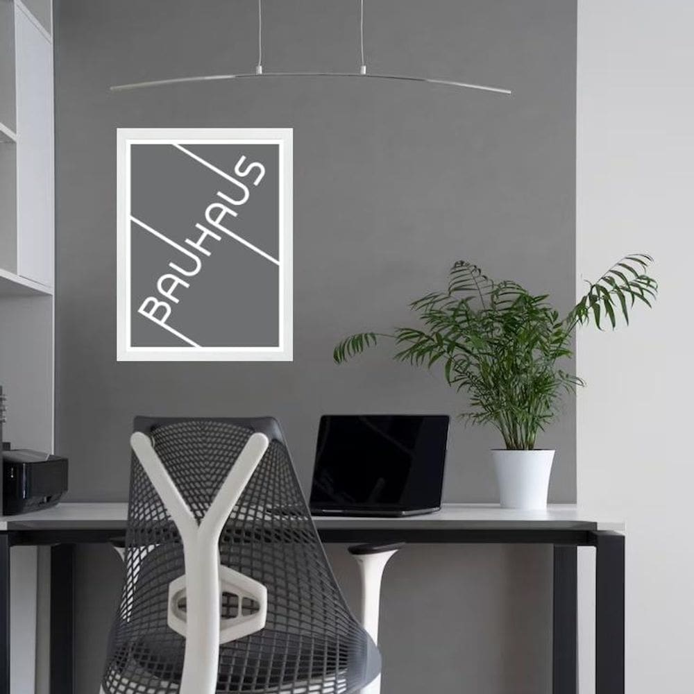 Quadro Bauhaus Cinza E Branco - Tipografia 45X34Cm - Vidro