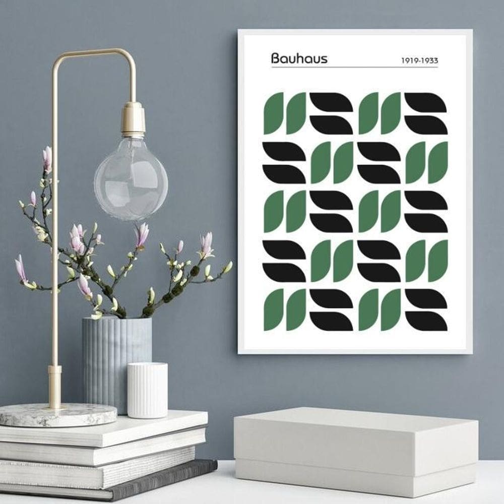 Quadro Poster Bauhaus Verde Grãos Minimalistas 24X18Cm Vidro