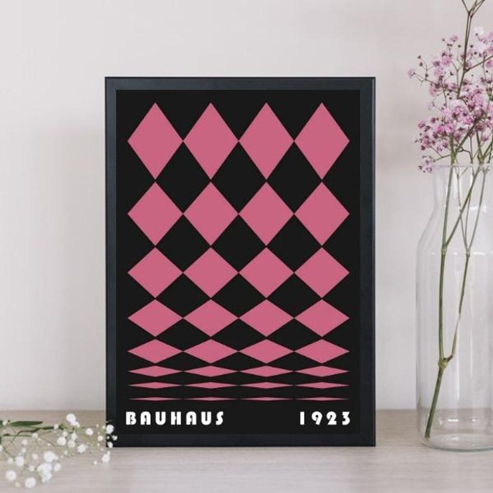Quadro Bauhaus Pink Poster - Rolled Diamonds 33X24Cm - Vidro