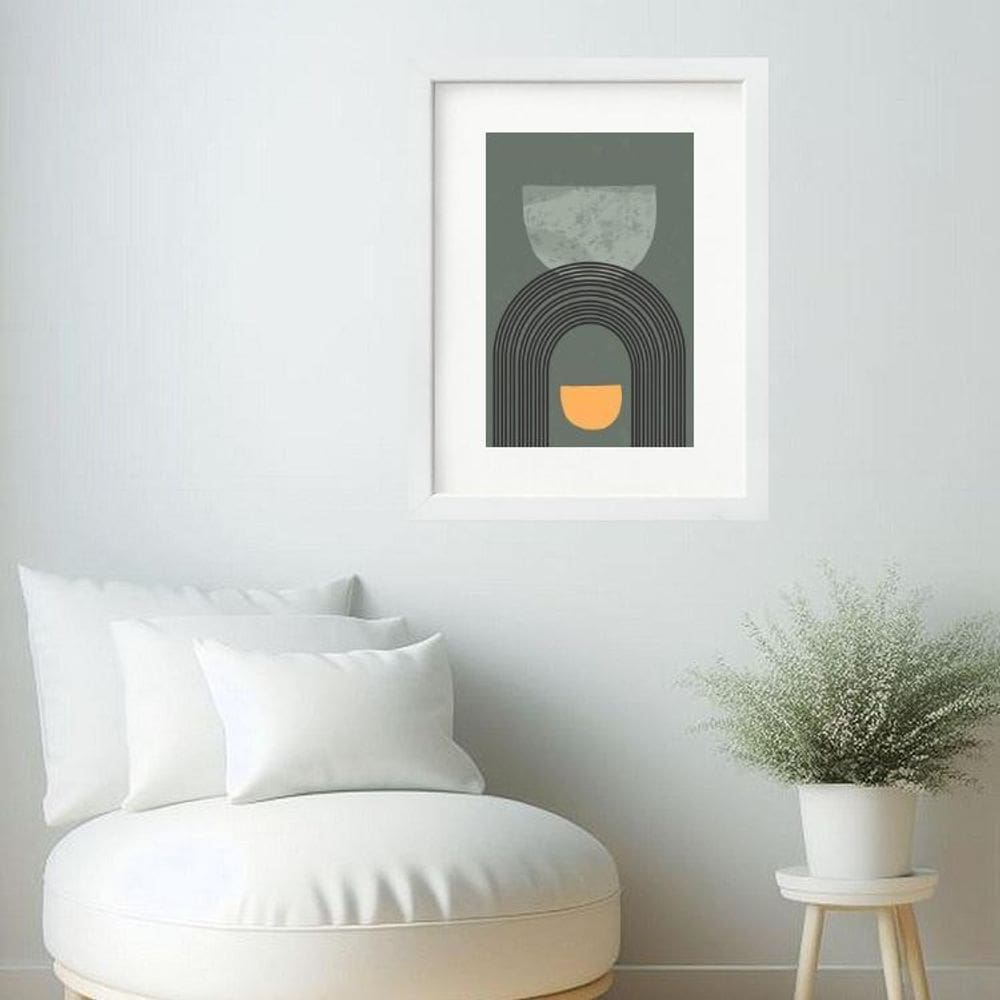 Quadro Arte Abstrata Arcos Boho Cinza- 60X48Cm