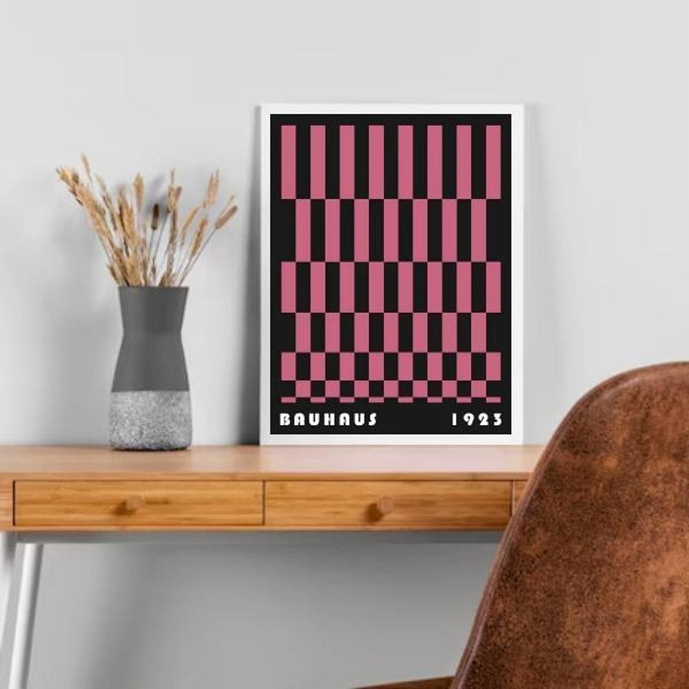 Quadro Bauhaus Pink Black- Rolled Rectangles 24X18Cm