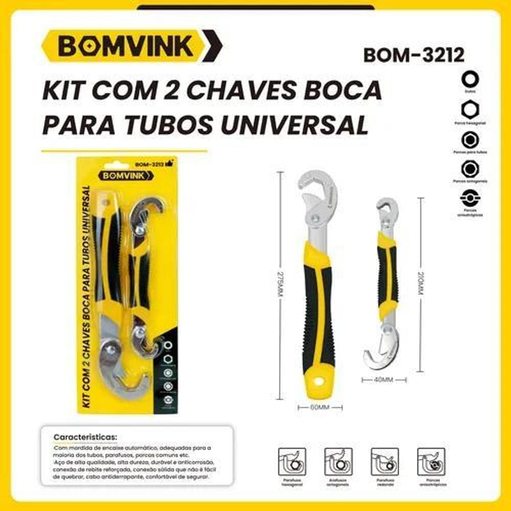 Kit Com 2 Chaves Boca Para Tubos Univesal Bom-3212