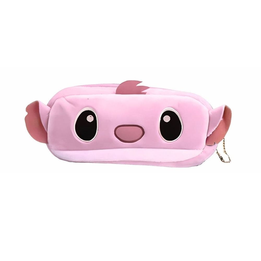 Estojo Escolar Fofo Stitch Angel Rosa Pelúcia Porta-Lápis Canetas