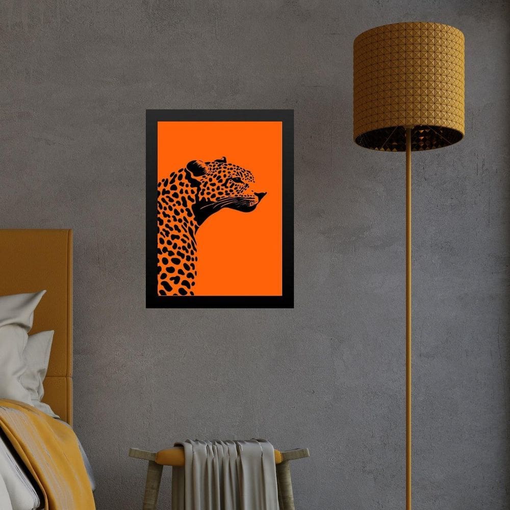Quadro Decorativo Leopardo Fundo Laranja 45X34Cm