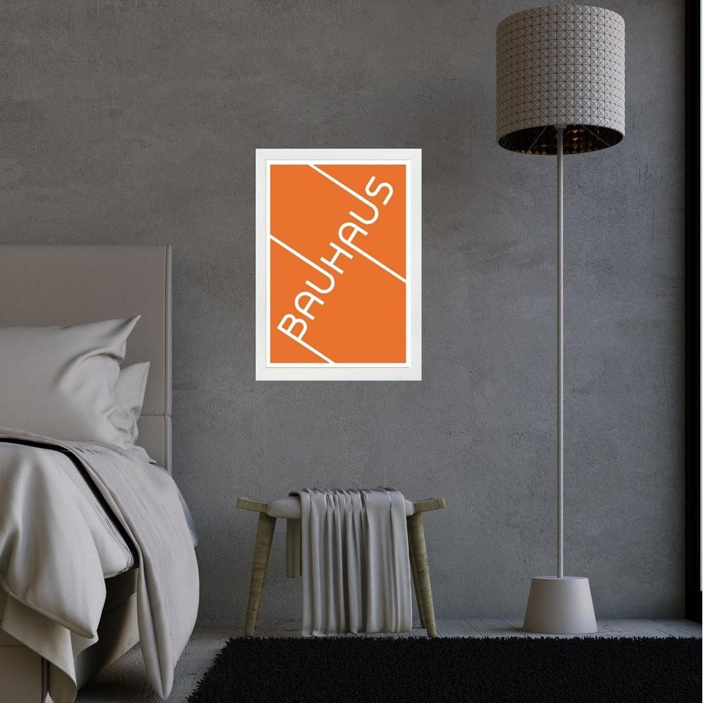 Quadro Bauhaus Laranja - Tipografia 24X18Cm - Com Vidro