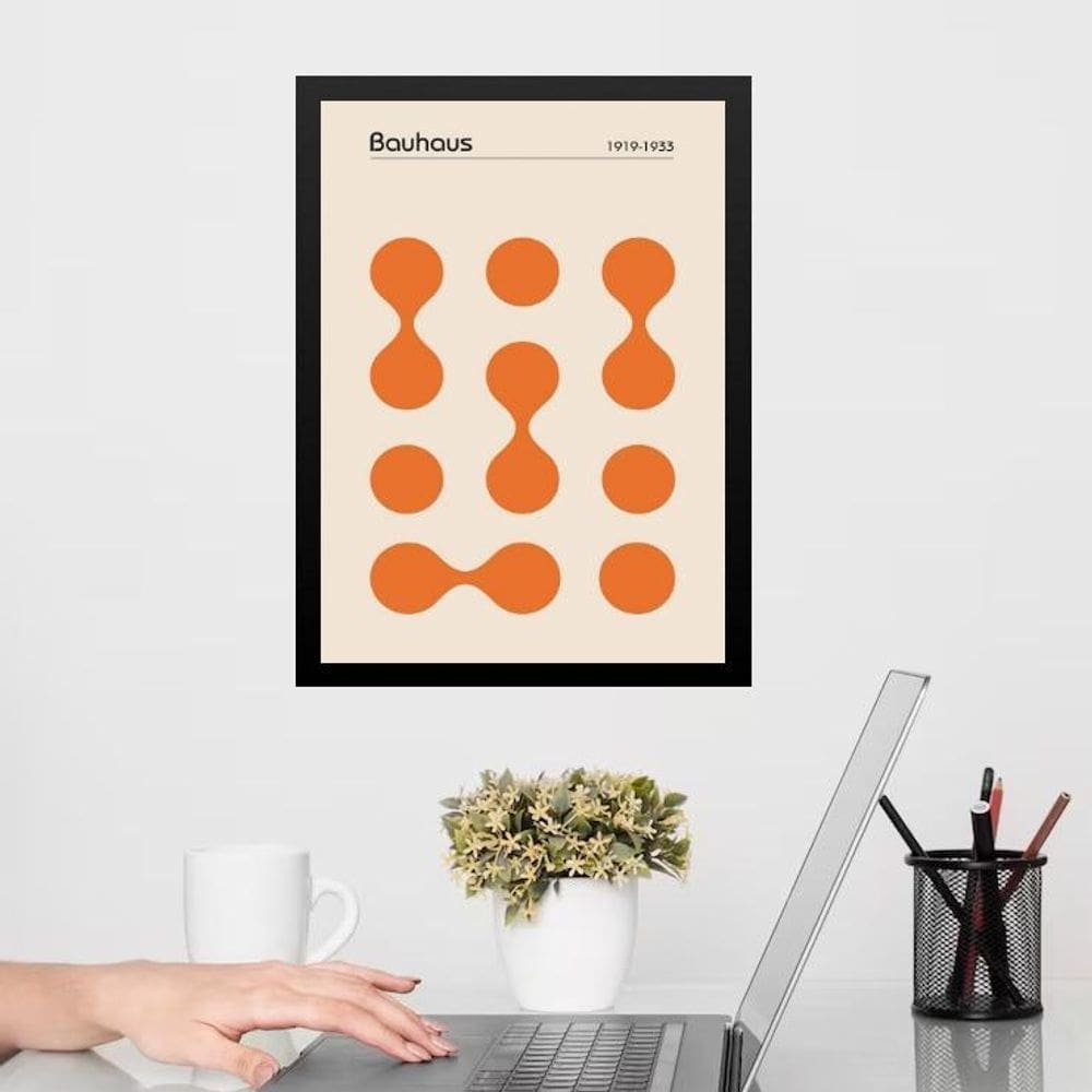 Quadro Bauhaus Orange Poster - Circles Drops 45X34Cm - Vidro