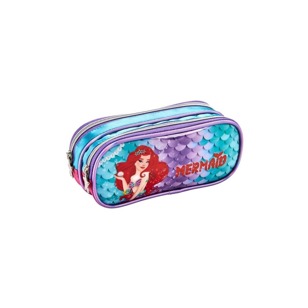 Estojo Escolar Duplo Sereia Fundo Do Mar - Azul