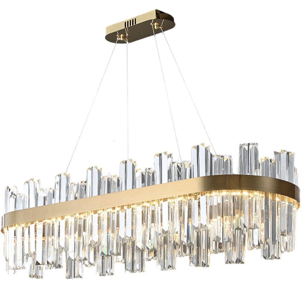 Lustre Pendente 77Cm X 32Cm Led 136 Cristais 3 Cores Oval