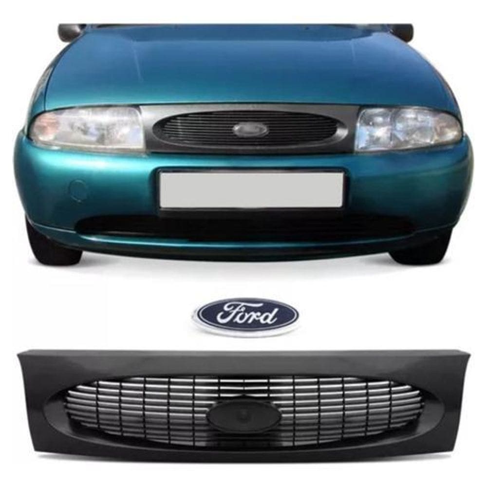 Grade Dianteira + Emblema Fiesta Courier 96 97 98 99 Preto