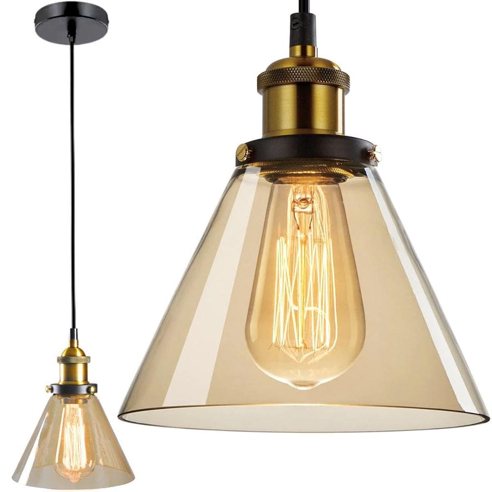 Lustre Pendente Chapéu 23Cm Vidro Âmbar Luminária Teto Retrô