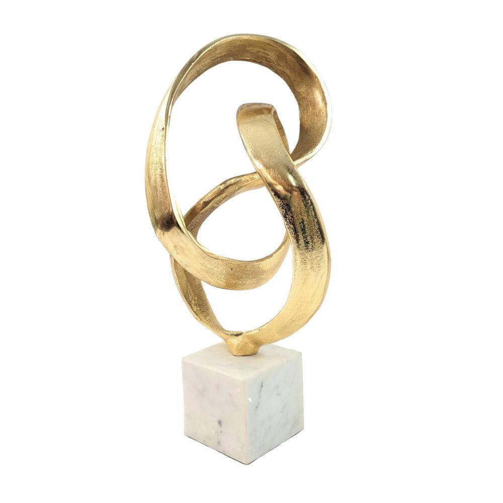 Escultura Abstrata Dourada Mármore Metal 36Cm Decoração Luxo