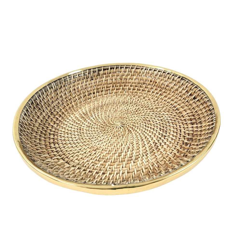 Centro De Mesa Junco Redondo Com Borda Dourada 40Cm