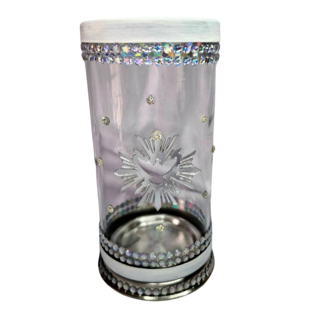 Porta Vela 7 Dias Divino Espírito Santo Vidro + Presente