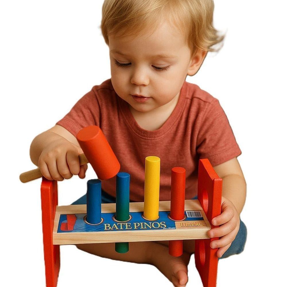 Bate Pinos Colorido Madeira Brinquedo Educativo