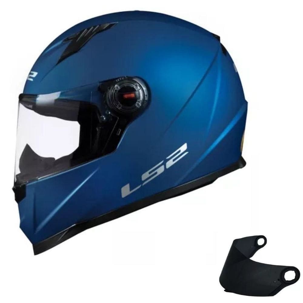 Capacete LS2 FF358 Monocolor Azul Fosco com Viseira Fumê Extra