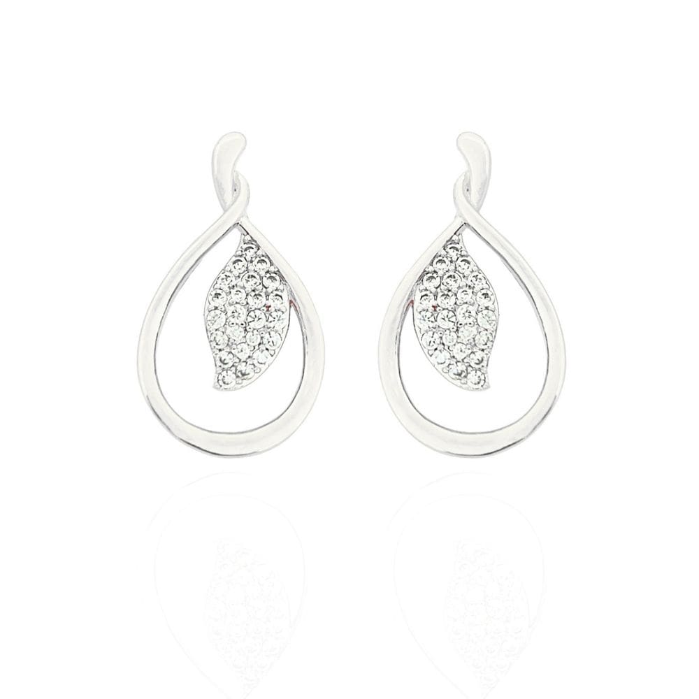 Brinco Gota Vazada Com Folha Cravejada Banhado a Prata