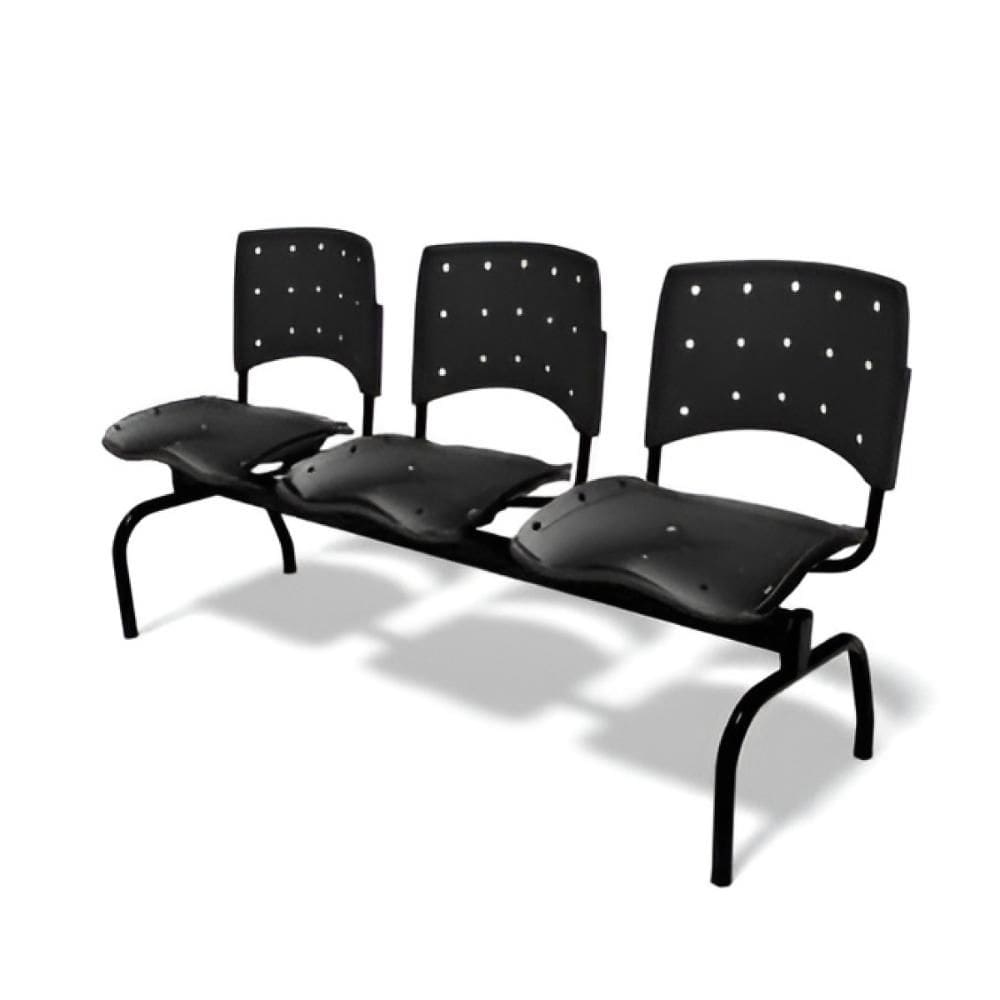 Longarina Ergoplax 3 Lugares Preto - Plaxmetal