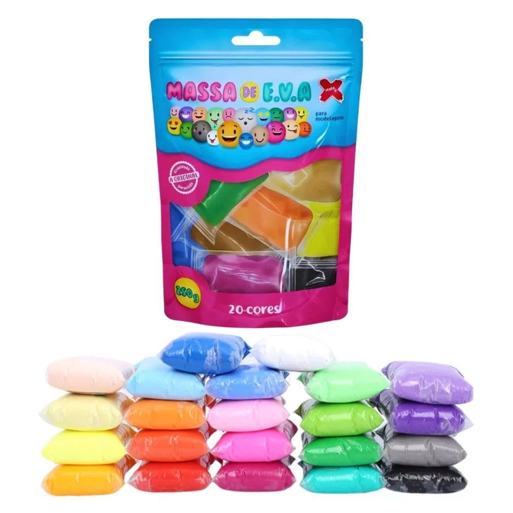 Massinha de Modelar de E.V.A 20 Cores Lindas Multicoloridas 250g - MAKE+