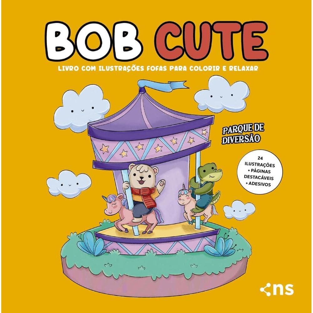 BOB CUTE – PARQUE DE DIVERSÃO - Livro com ilustrações fofas e originais para pintar, páginas destacáveis e acompanha uma cartela de adesivo - papel 18