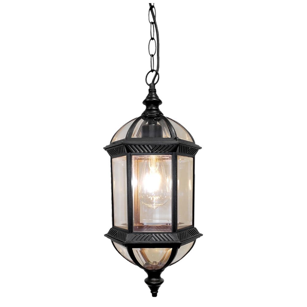 Pendente Colonial Metal Preto Vidro Transparente 43cm 1E27