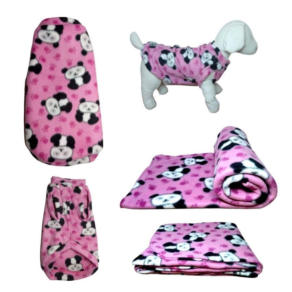 Kit Roupa E Manta Soft Para Cães - Rosa Panda M