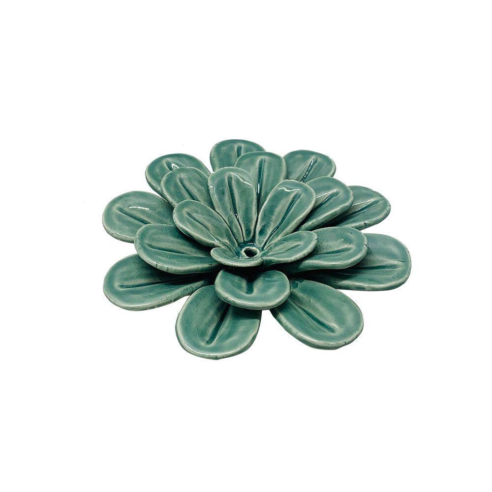 Peça Decorativa Flor em Cerâmica Verde 13cm DL0183 BTC