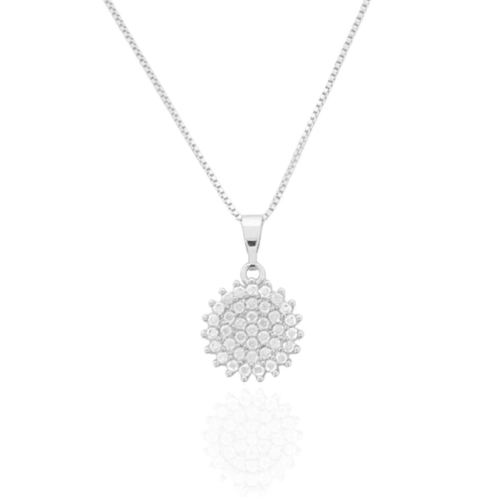 Colar Mandala Inteira Cravejada Banhado a Prata