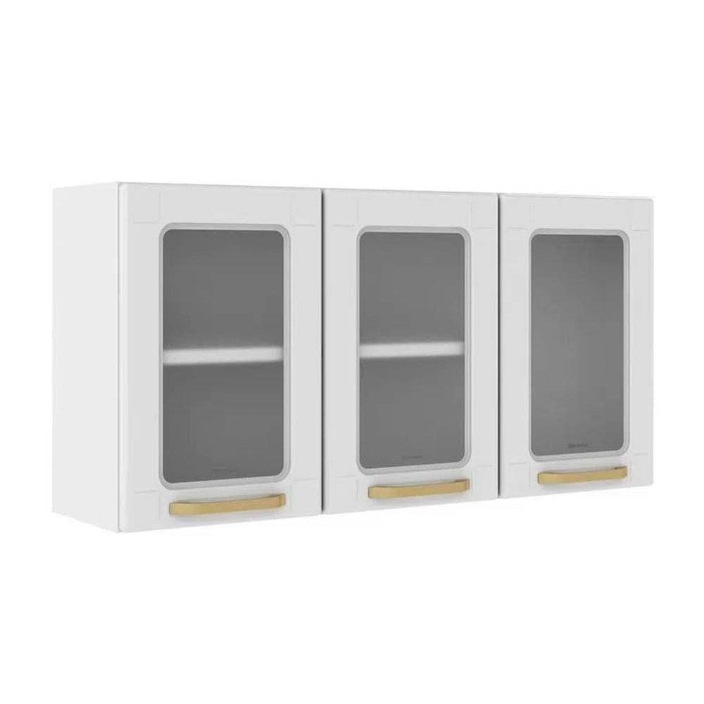 Armário Aéreo Cozinha Modulado Colors 6010 c/ 3 Portas c/ Vidro 105cm Branco - Bertolini