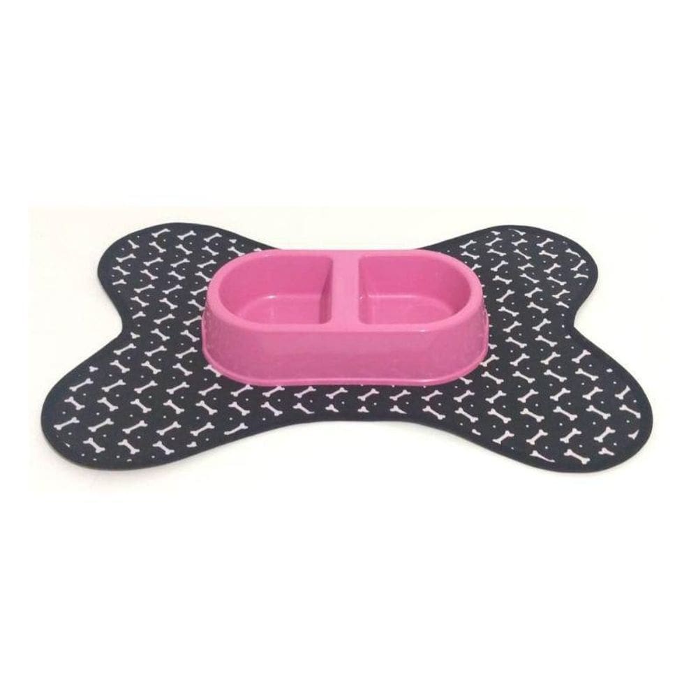 Kit Tapete Comedouro/Bebedouro Duplo - Marrons E Rosa