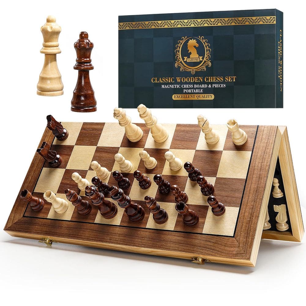 Conjunto de tabuleiro de xadrez Vahome Magnetic Dobrável de 15 polegadas